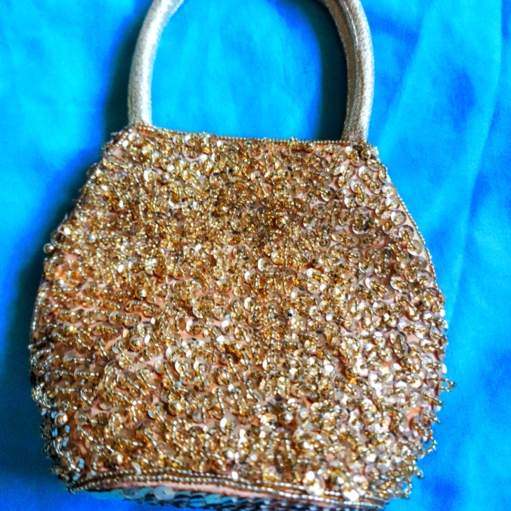 Small Gold Beaded Satchel